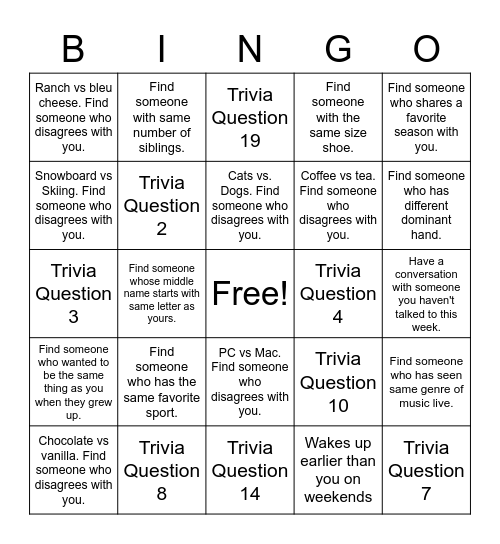 Be Connected Bingo Card
