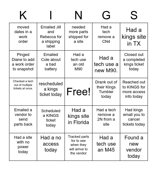 KINGS BINGO! Bingo Card