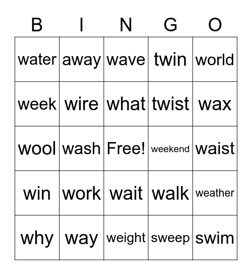 /w/ Sound Bingo Card