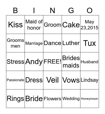 Bridal Shower Bingo Card