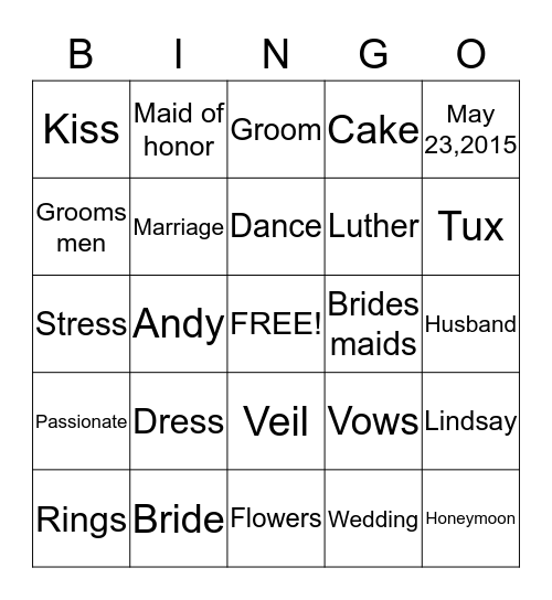 Bridal Shower Bingo Card