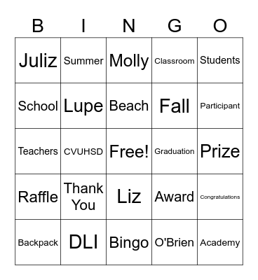 DLI Academy Awards Bingo Card