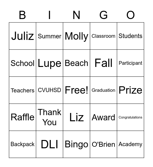DLI Academy Awards Bingo Card