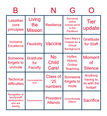 Faculty End of Year Virtual Celebration Bingo Card