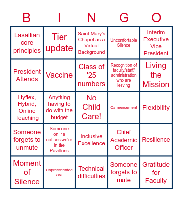 Faculty End of Year Virtual Celebration Bingo Card