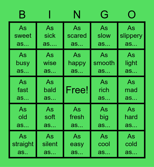 Simile Bingo Card