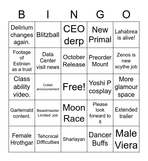 May 2021 Fanfest Bingo Card