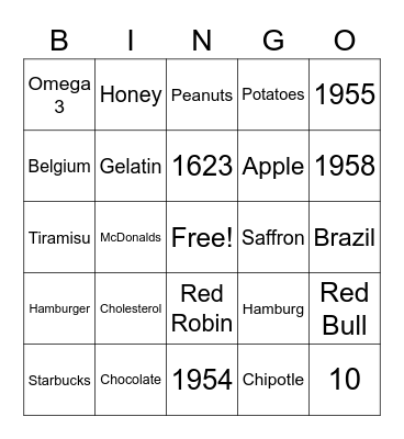 Binjeo Food Challenege Bingo Card