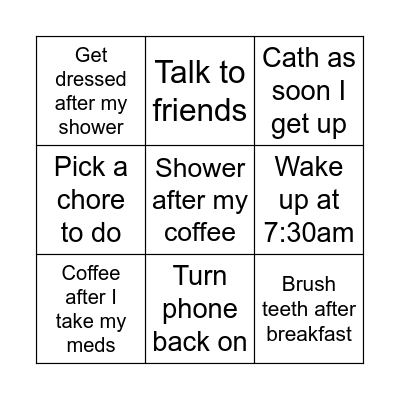 Tomorrow morning Bingo Card