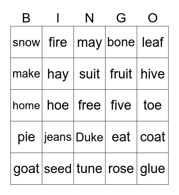 phonics bingo Card