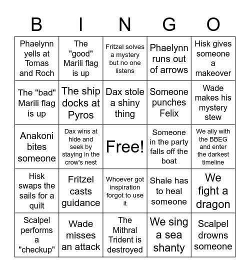 HOTFD Bingo Card