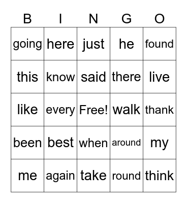 May 14 Sight word Bingo Card
