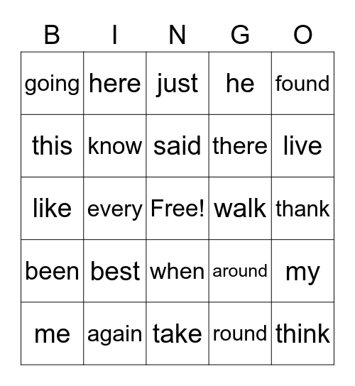 May 14 Sight word Bingo Card