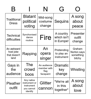 Eurovision Bingo Card