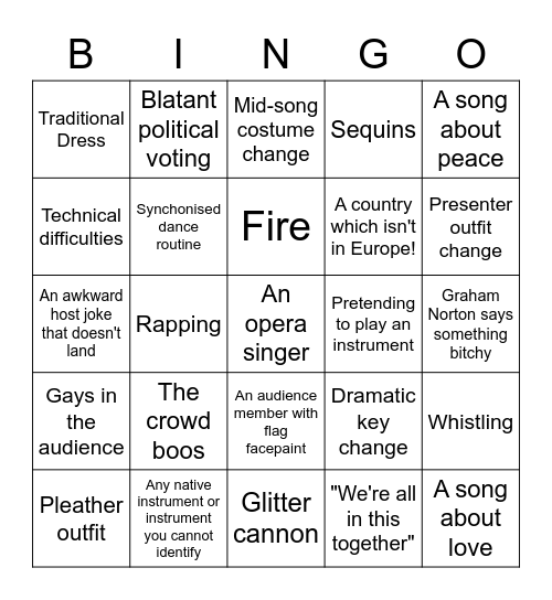 Eurovision Bingo Card