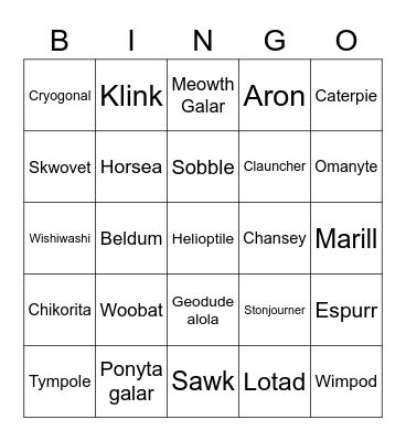 Pokemon Bingo Card