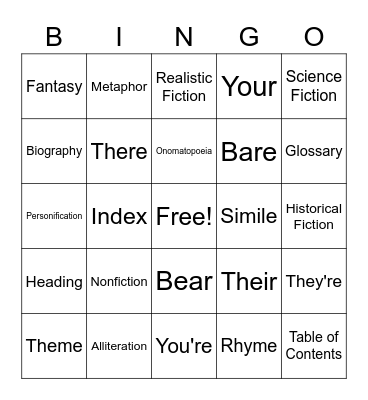 Reading Bingo Card