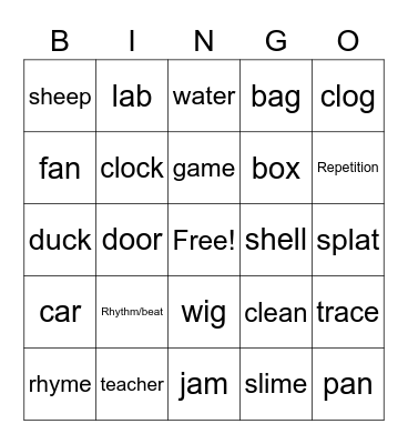 Poetry Bingo Card