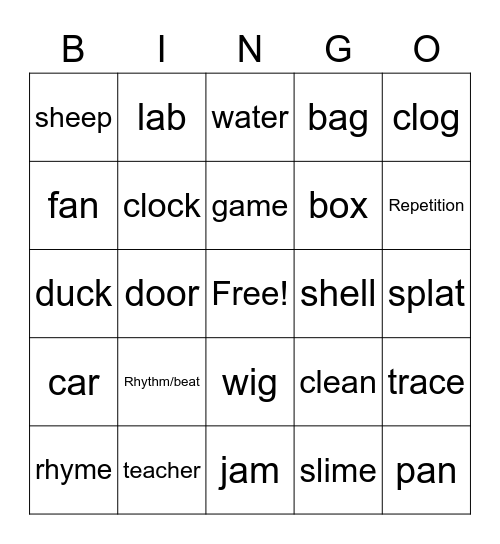 Poetry Bingo Card