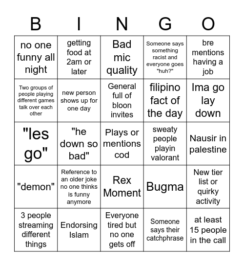 We Back Bingo Card