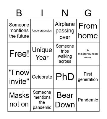 Graduation Bingo Card