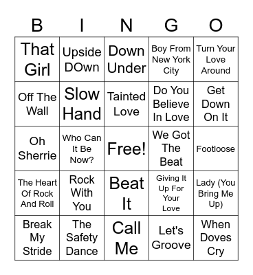 80s Pop Bingo Card