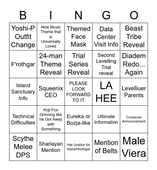 Digital Fanfest Keynote Bingo Card