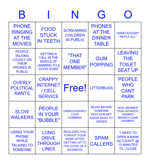 Day to day things that make me #SALTY Bingo Card