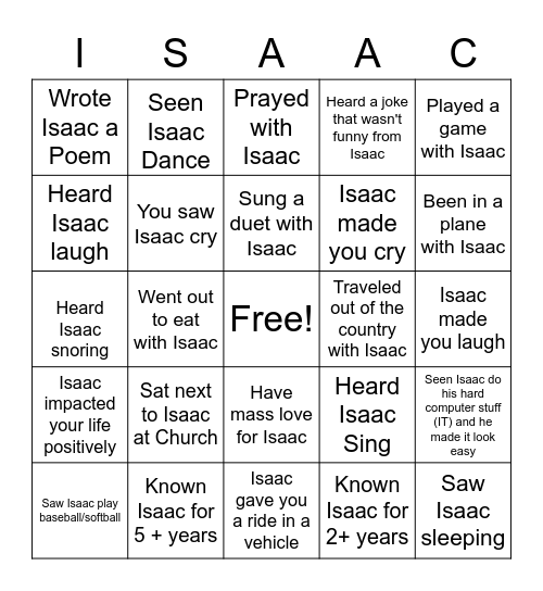 ISAAC BINGO! Bingo Card