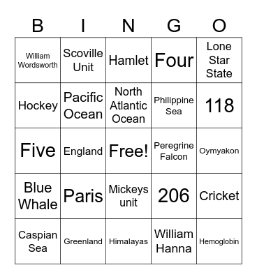 Trivia/Bingo Card