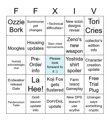 FFXIV Fan Fest 2021 Bingo Card