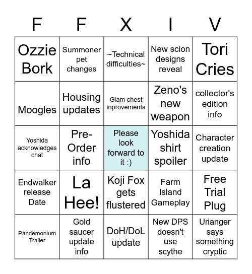 FFXIV Fan Fest 2021 Bingo Card