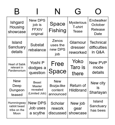 FFXIV Fanfest Bingo Card