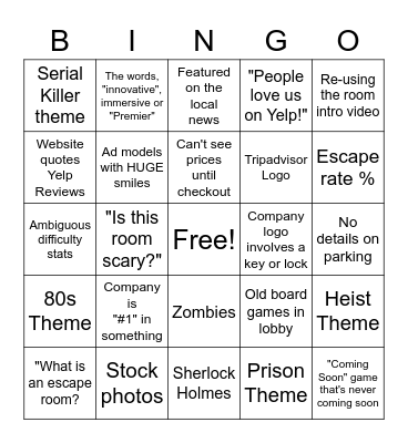 Escape Company Bingo Card