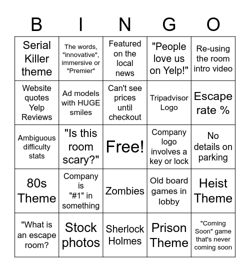 Escape Company Bingo Card