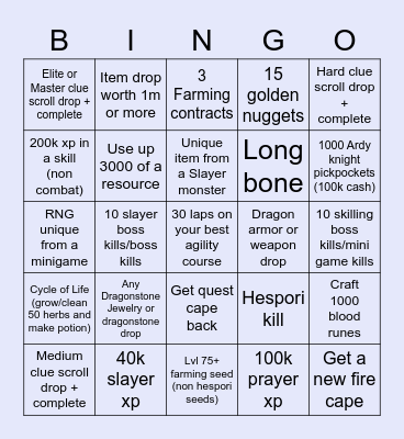 Saturday Bingo Card