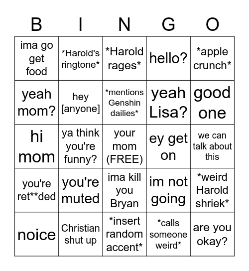 harold mania Bingo Card