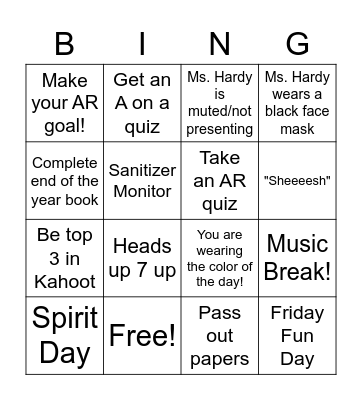 End of 5th Grade BINGO Card