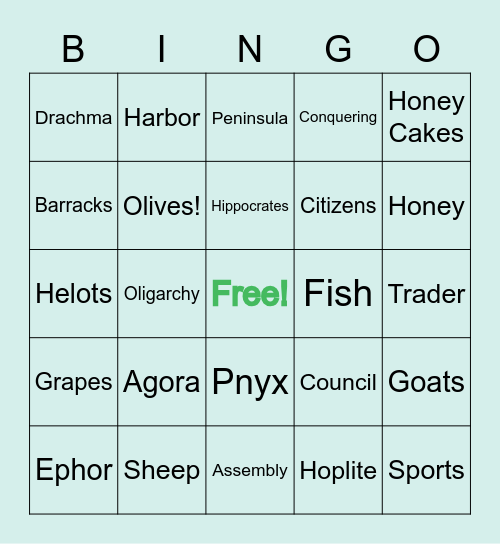 Ancient Greece Bingo Card