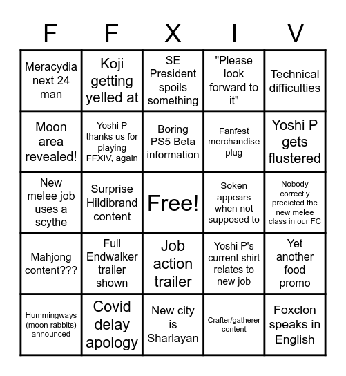 Tonberry Fanfest Bingo! Bingo Card