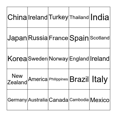 Where are you from? Bingo Card