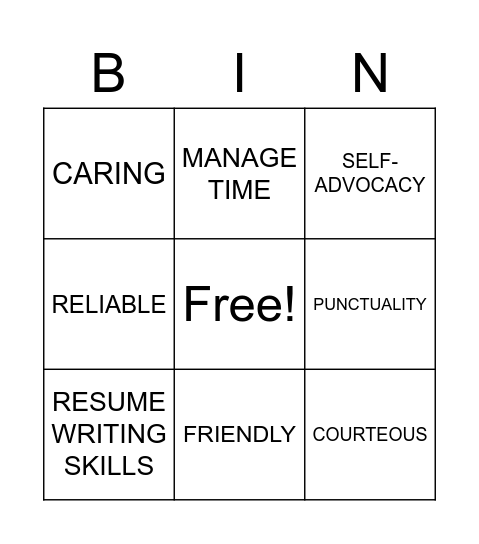 EMPLOYABILITY Bingo Card