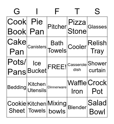 Stephanie's Bridal Shower Gifts Bingo Card