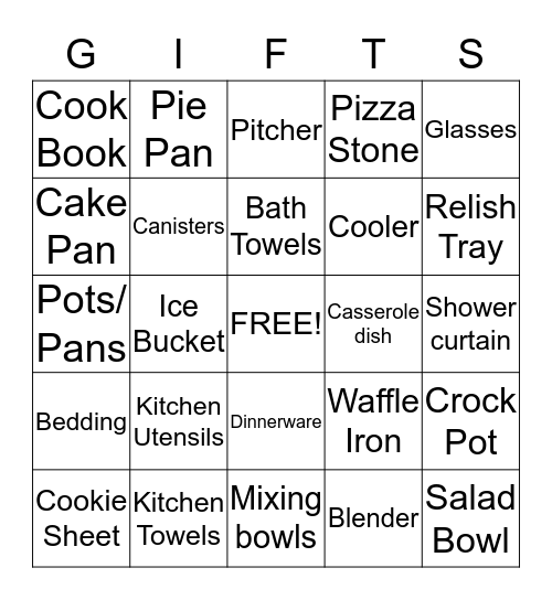 Stephanie's Bridal Shower Gifts Bingo Card