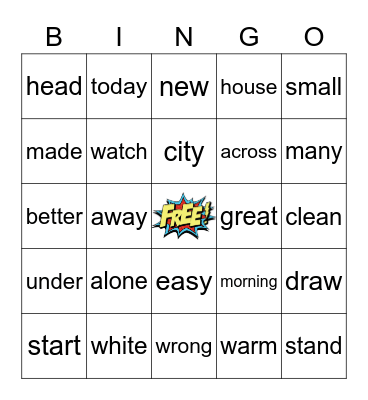 Sight Words Bingo Card
