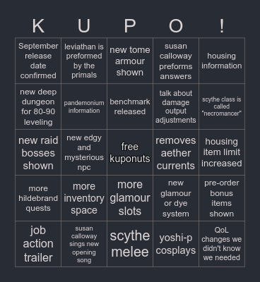 final fantasy x|v fanfest 2021 Bingo Card