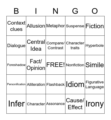 ELA Terms Bingo Card