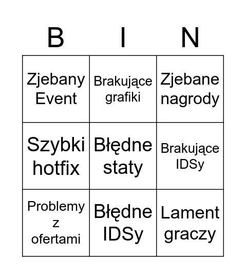 Bingo Rylisowe Bingo Card