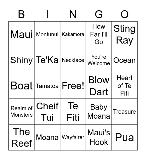 Moana Bingo! Bingo Card