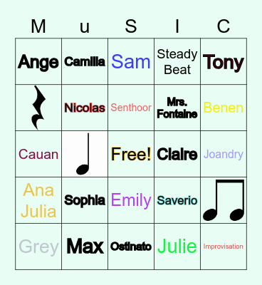 Mrs. Dimodica's Music Class Bingo Card